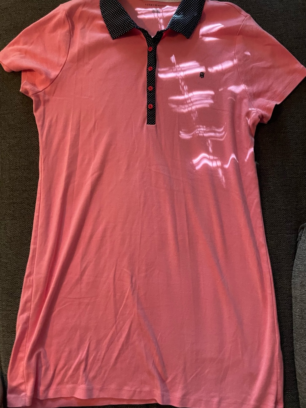 Tommy Hilfiger Coral Pink Polo Dress with Navy Polka-Dot Collar